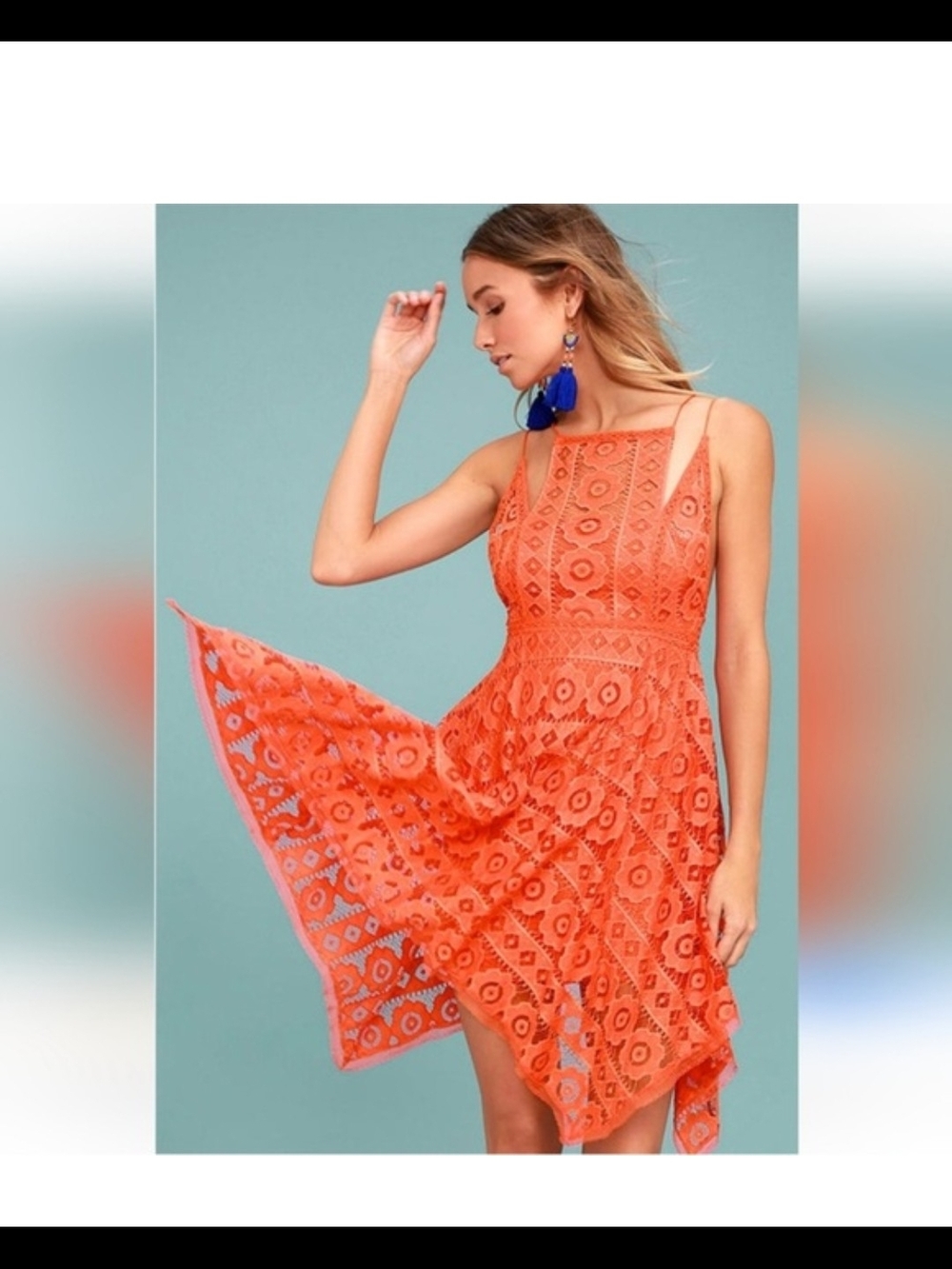 Free People Just Like Honey Lace Dress In Coral Size 8